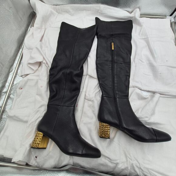 NEW Kurt Geiger Mayfair 55 black leather Over the Knee Heel Boots SZ 38.5 US 8 - Picture 2 of 8